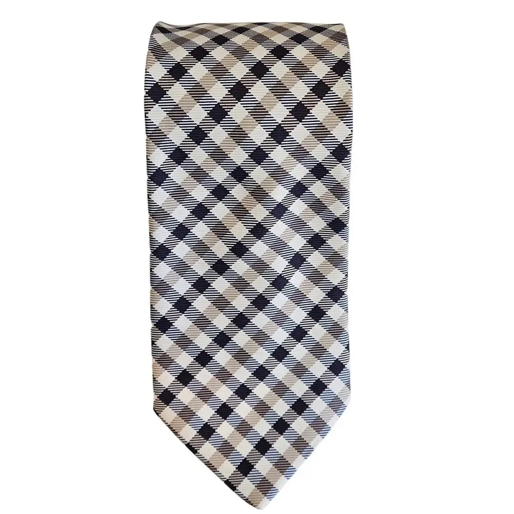Brooks Brothers Brown‎ Navy Blue Plaid Silk Necktie Tie